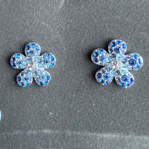 Nolan Miller Vintage Blue and Silver Flower Earrings - Picture 1 of 5